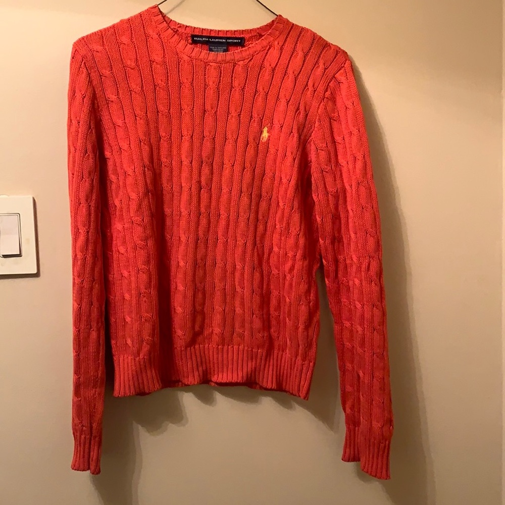 Ralph Lauren sport orange cable knit sweater size medium